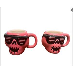 Pink Skull Mug With Sunglasses Ceramic 4" Tall Halloween Coffee Cup